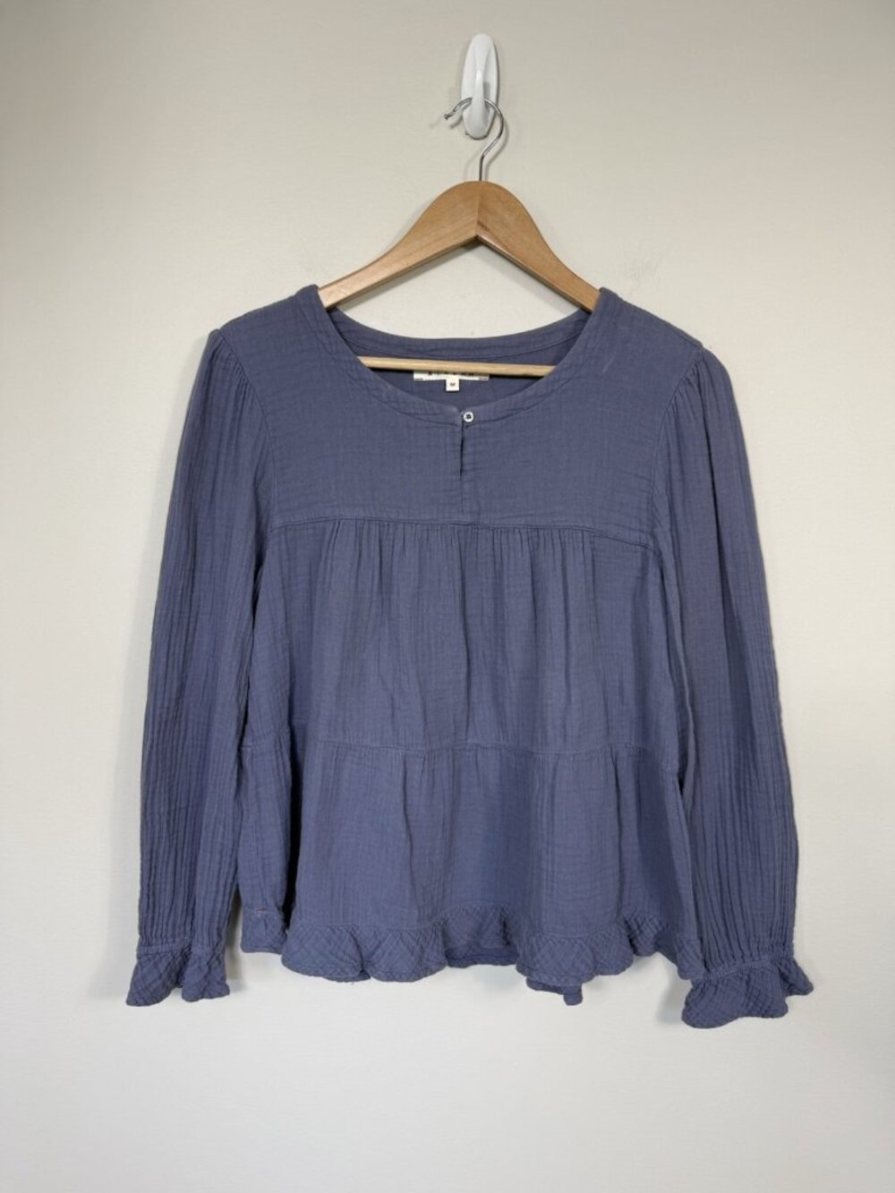 Xirena Gigi Cotton Gauze Tiered Blouse Purple Long Sleeve Medium Lightweight